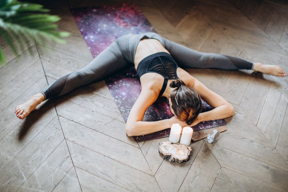 Yin yoga props laid out before class